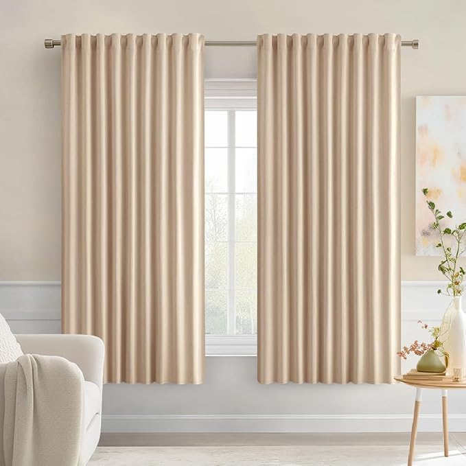 MIULEE Beige Back Tab Blackout Curtains 52x54 Inch Length 2 Panels Set | Rod by MIULEE
