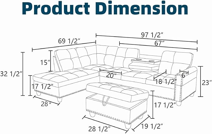 97.5" White L Shaped Couch Set Leather, Modular Sectional Couches - Image 2