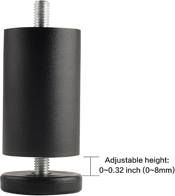 4-Pack 3 Inch Black Furniture Cabinet Metal Cylinder Risers Legs M8 Screw in - Image 3