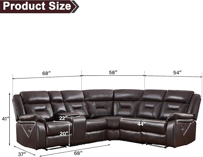 EBELLO Faux Leather Reclining Sectional Sofa Set - Image 2