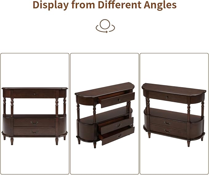 Solid Wood Retro Curved Console Table - Image 9