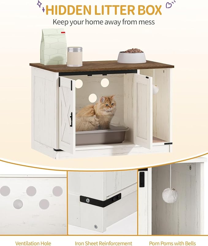 Hzuaneri Cat Litter Box Enclosure, Hidden Litter Box Cabinet Furniture - Image 3