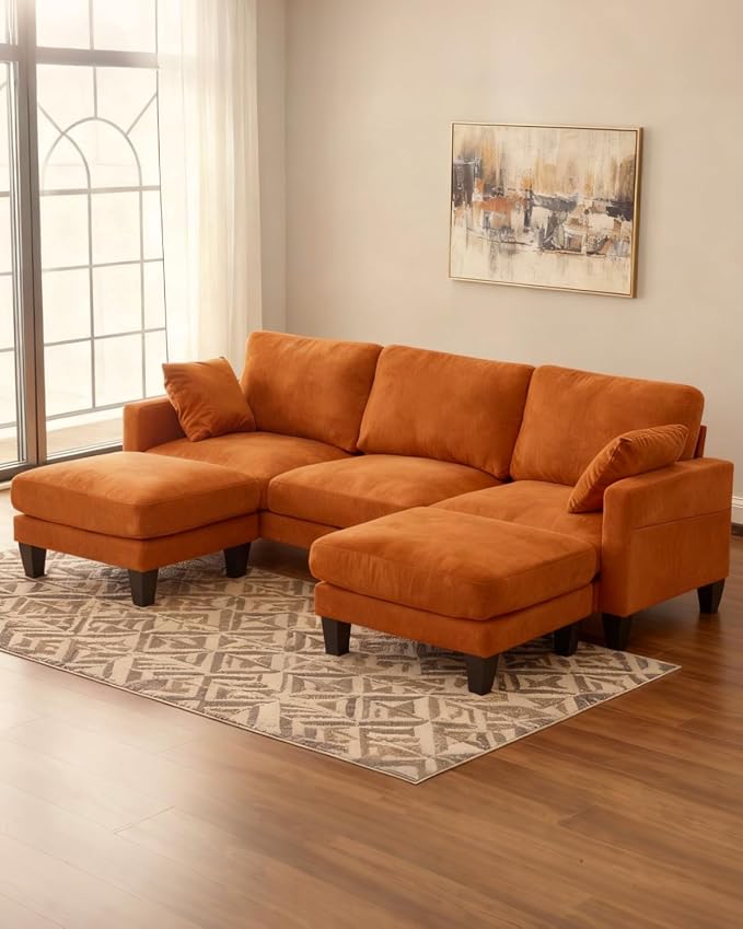 Karl home 99.6" Sectional Sofa, U-Shaped Chenille Upholstered Couch by Karlhome