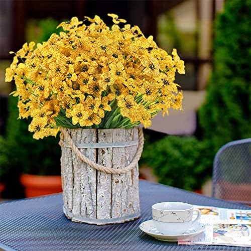 Artificial Outdoor Flowers,8 Bundles Outdoor Fake Flowers UV Resistant Faux Outside Plastic Flower Plants for Outside Indoor Décor(Yellow) - Image 6