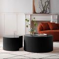 Black Round Coffee Table Nesting End Table Set of 2 Fluted Side Tables Set by JURMALYN