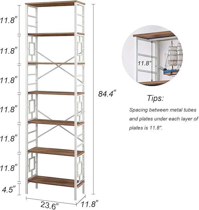 HOMISSUE Bookcase, 7-Tier Tall Bookshelf Metal Bookcase and Bookshelves - Image 2