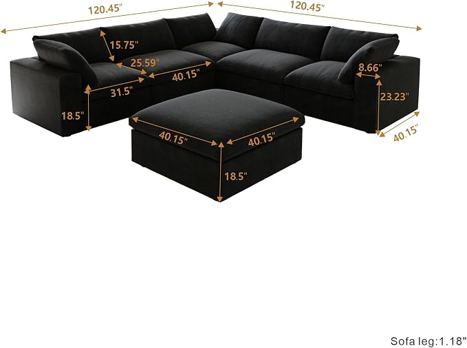 JACH V Shape Couch Sectional for Living Room, Modular Convertible Sofa - Image 2