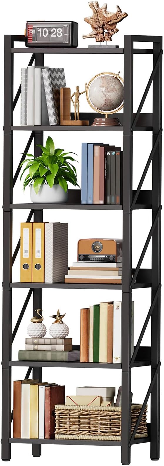 HOOBRO Bookshelf, 6-Tier Industrial Bookcase, Book Shelf Storage Organizer by HOOBRO