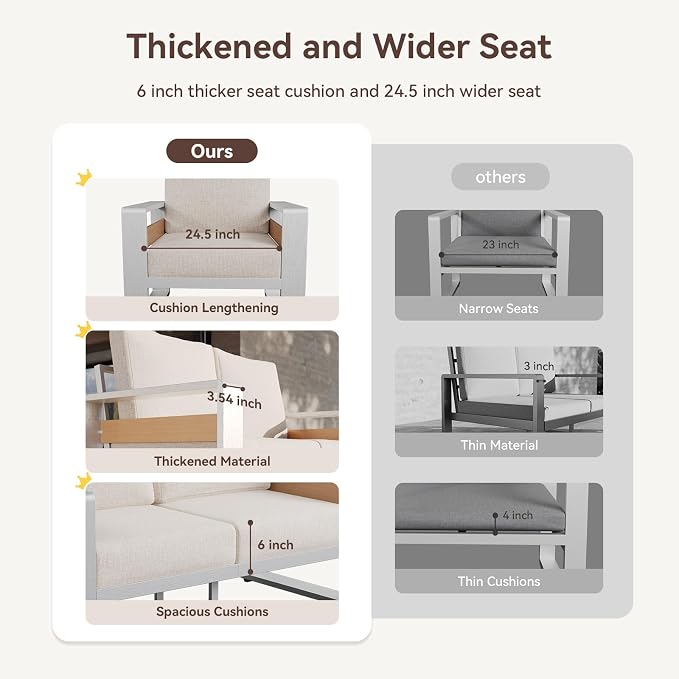 Aoxun Aluminum Patio Furniture Set, 4 Seats Luxury Metal Patio Conversation Sets - Image 7