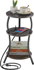 Small Round Side Table with Charging Station, 3-Tier Waist Circular End Table by YEAKOO