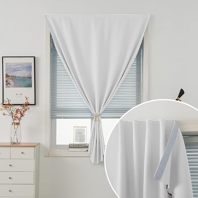 Thermal Blackout Curtains with Self-Adhesive Tape, No Rod No Drill Easy Install - Image 2