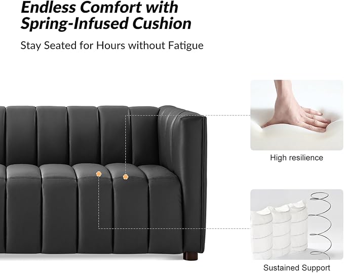 HULALA HOME 83" Genuine Leather Sofa - Image 3