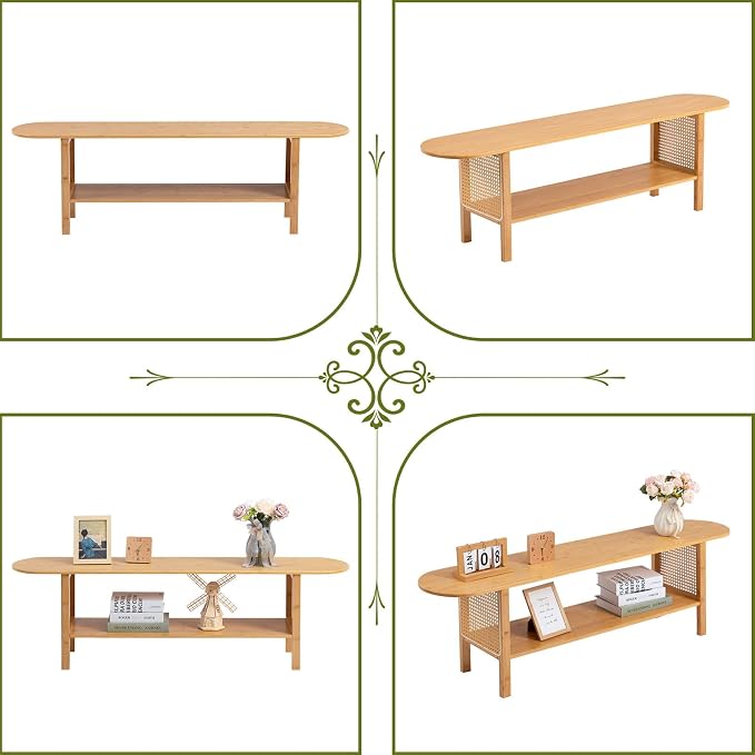 HollyHOME Bamboo TV Stand with Storage - Image 6
