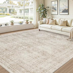 10x12 Area Rugs Living Room: Bedroom Neutral Washable Carpet Brown | Vintage - Image 9