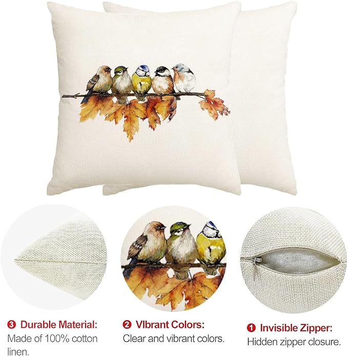 RABUSOFA Fall Pillow Covers 20x20 Inch Watercolor Bird Autumn Decorations - Image 6
