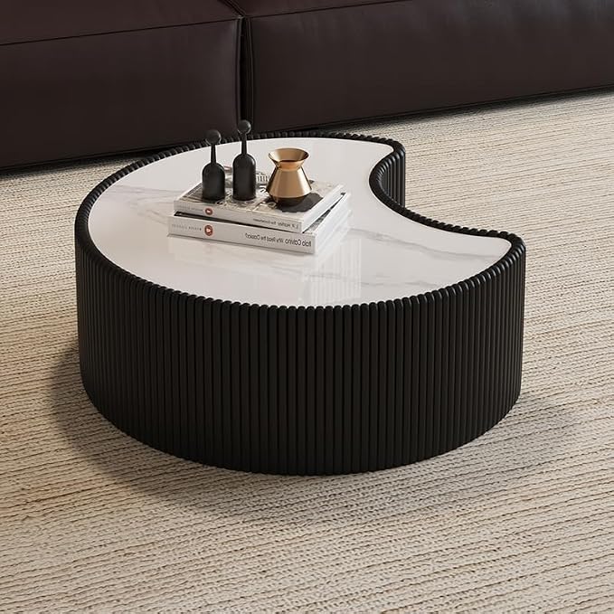 29.53" Marble Coffee Table, Modern Creative Moon Coffee Table - Image 3