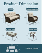 Patio Furniture Set, High Back Rattan Sofa & Swivel Rocker Chairs, Weather - Image 6