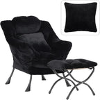 Lazy Chair with Ottoman, Large Black Accent Chair with Ottoman and FA Throw by HomeEastllyHome