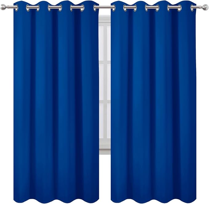 Blackout Curtains 66 x 72 Inch Long Royal Blue Curtains Set of 2 Panels Room - Image 2