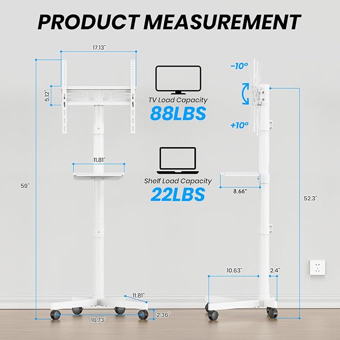 Mobile TV Cart for 23-60 Inch LCD LED OLED Flat Curved Screen TVs - Image 2