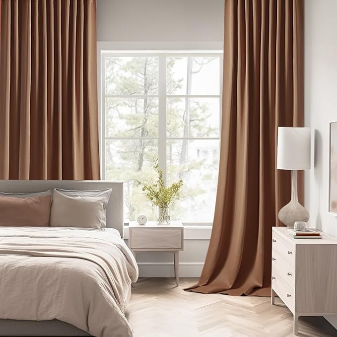 MIULEE Cappuccino Brown Back Tab Blackout Curtains 52"x96" Long 2 Panel Set | - Image 2