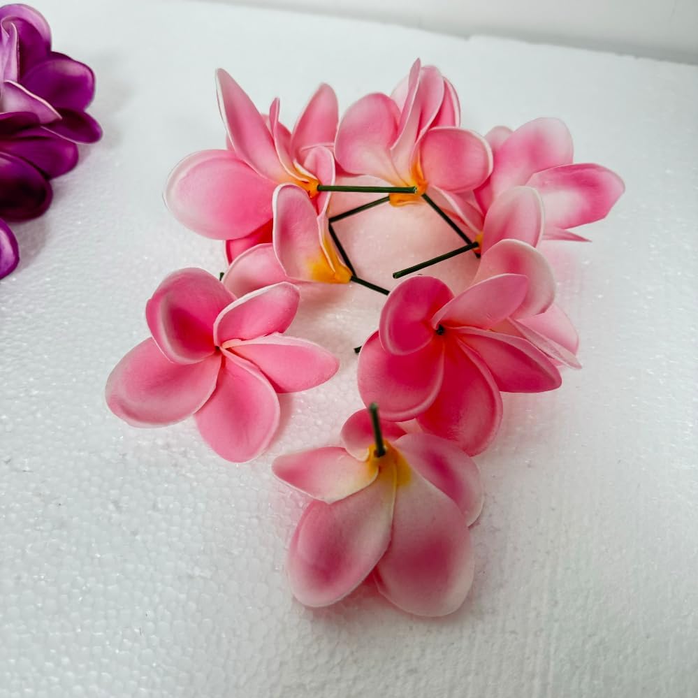10 pcs Pink Hawaiian Plumeria Flowers Artificial -1.5inch Stems - Image 3