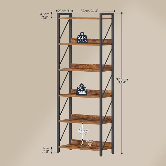 HOOBRO Bookshelf, 6-Tier Industrial Bookcase, Book Shelf Storage Organizer - Image 3