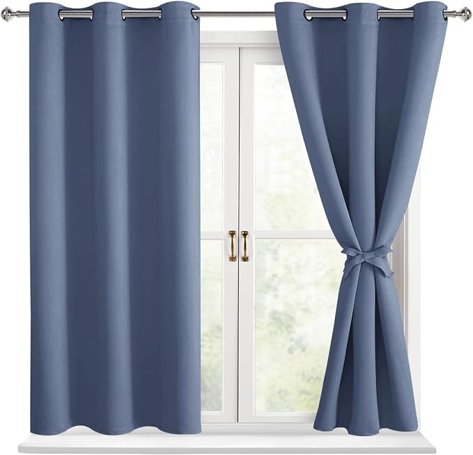 Short Blackout Curtains for Bedroom Blue Haze 42 x 45 Inch 2 Panels | Thermal by Hiasan