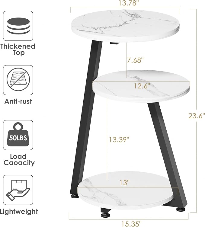 BEWISHOME Round End Table Marble Side Table - Image 3