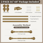 2 Pack Warm Gold Curtain Rods for Windows 28 to 48 Inch 1" Diameter Short Small - Image 9