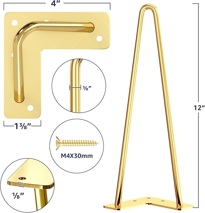 SMARTSTANDARD 12 Inch Hairpin Furniture Legs, 3/8'' Rods Metal Home DIY Projects - Image 2