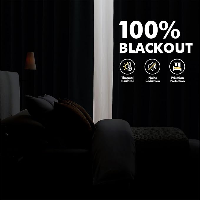 MIULEE 100% Blackout Linen Curtains 42 x 84 Inch Midnight Blue 2 Panels | - Image 2