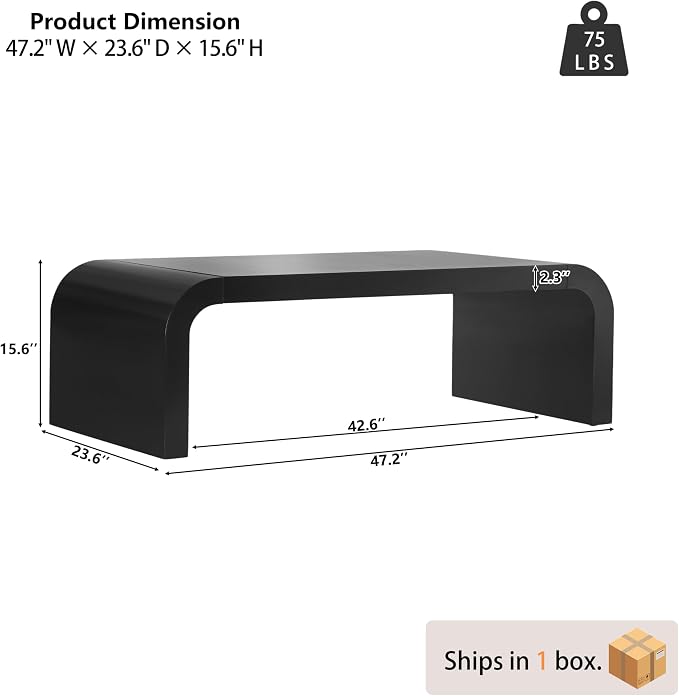 Modern Curved Coffee Table, 47.2’’ Minimalist Waterfall Center Table - Image 2