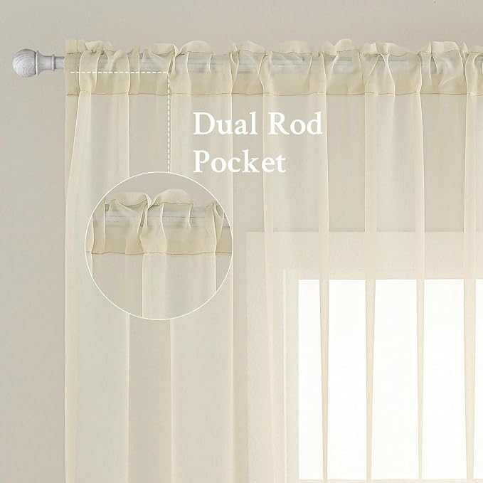 MIULEE Light Cream Sheer Curtains 90 inches Long 54 X 90 Inches, 2 Panels | - Image 2