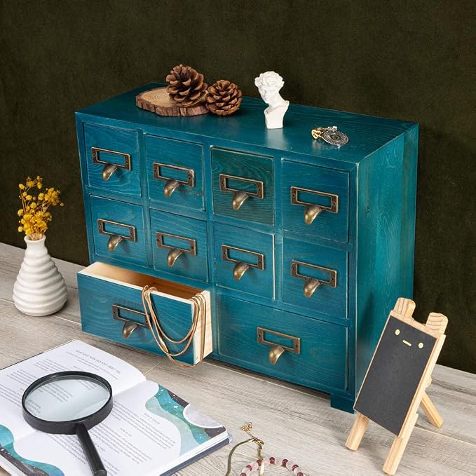 Apothecary Cabinet with 10 Drawers & Labels Rustic Library Card Catalog Cabinet - Image 5