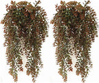 CATTREE Artificial Hanging Vines, Faux Ivy Leaves Plastic Plants Greenery Fake Leaf Plant UV Resistant for Indoor Outdoor Garden Door Wall Baskets DIY Wedding Party Table Decoration Red Brown 4 Pack by CATTREE