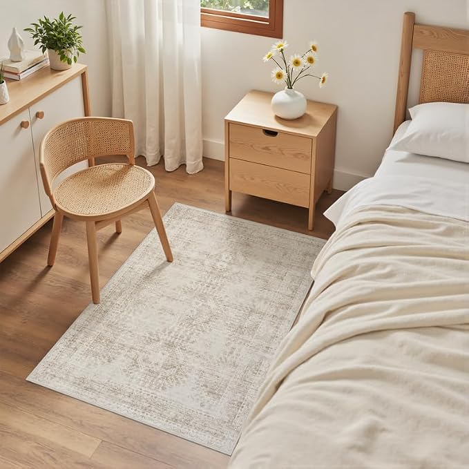 Washable Area Rugs 2x3: Neutral Living Room Bedroom Carpet Brown | Vintage Boho - Image 4