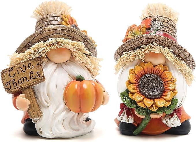 Hodao Fall Decorations for Home - Thanksgiving Gnome Figurines with Sunflower and Pumpkin, Resin Harvest Autumn Decor, Rustic Holiday Accent, for Family, Friends and Housewarming by Hodao