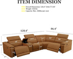 Power Recliner Sectional Sofa, L-Shaped Living Room Furniture Set, Leather - Image 2