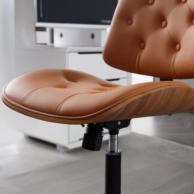 Armless Home Office Chair with Wheels, PU Leather Adjustable Height Computer - Image 3