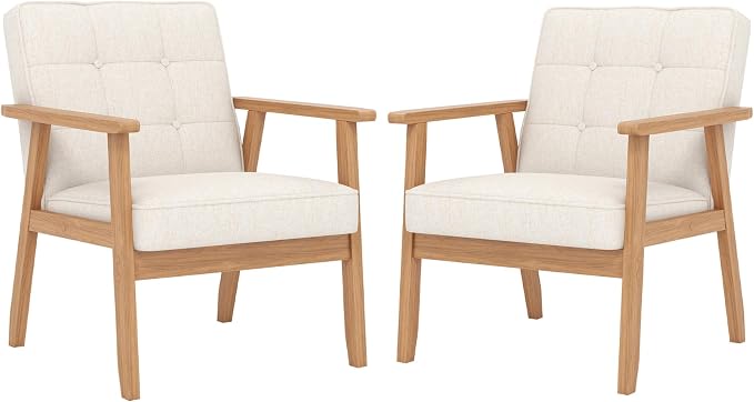 Modern Accent Chairs Set of 2, Upholstered Linen Fabric Leisure Chairs by Unknown