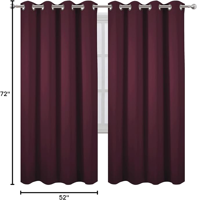 Burgundy Red Thermal Blackout Curtains/52 x 72 Inch/Set of 2 Panels Room - Image 10