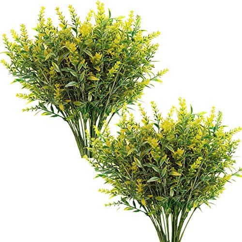 CATTREE Artificial Lavender for Decoration, Fake Flowers Flocked Plants Plastic Faux Flower Bundles Outdoor Indoor Wedding Bouquet Kitchen Table Centerpieces Arrangements DIY Decor - Yellow 8 Pack by CATTREE