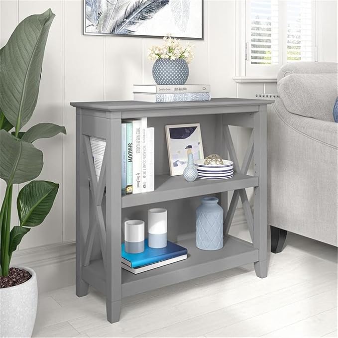 Bush Home Key West Small 2 Shelf Bookcase in Cape Cod Gray, Compact Home - Image 2