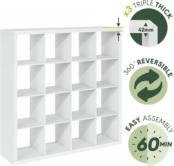 Furinno Cubicle Book Shelf, 16-Cube Bookshelf, Triple Thick Frame Cube Storage - Image 4