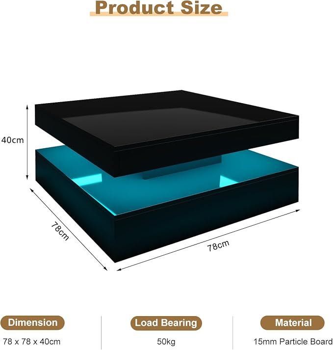 HedoAjim Black LED Coffee Table - Image 9