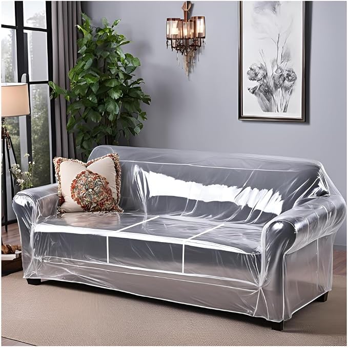 Evelots Clear Vinyl Couch Cover, Waterproof 3-Seat Sofa Protector | Heavy-duty by Evelots