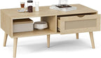 ZttRiee Coffee Table with Storage, Boho Dining Table with Rattan Drawer and - Image 5