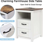 White Night Stand Set of 2, Rustic End Table - Image 6