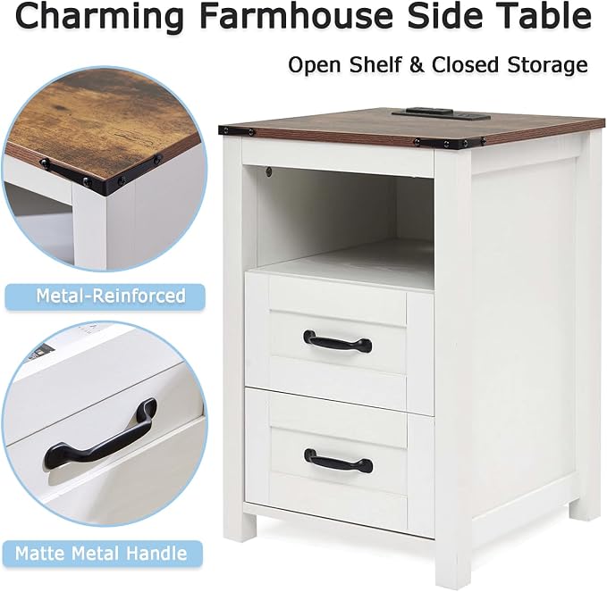 White Night Stand Set of 2, Rustic End Table - Image 6